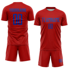 Load image into Gallery viewer, Custom Red Thunder Blue Sublimation Soccer Uniform Jersey
