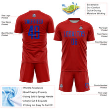 Load image into Gallery viewer, Custom Red Thunder Blue Sublimation Soccer Uniform Jersey
