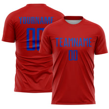 Load image into Gallery viewer, Custom Red Thunder Blue Sublimation Soccer Uniform Jersey
