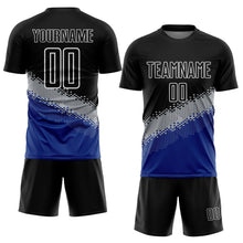 Load image into Gallery viewer, Custom Black Gray-Royal Gradient Geometric Shape Sublimation Soccer Uniform Jersey
