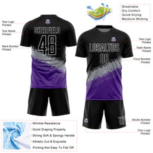 Load image into Gallery viewer, Custom Black Gray-Purple Gradient Geometric Shape Sublimation Soccer Uniform Jersey
