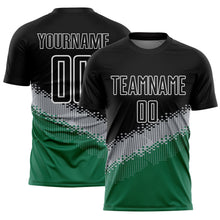 Load image into Gallery viewer, Custom Black Gray-Kelly Green Gradient Geometric Shape Sublimation Soccer Uniform Jersey
