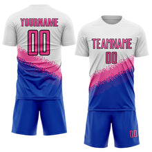 Load image into Gallery viewer, Custom White Pink Thunder Blue-Black Gradient Geometric Shape Sublimation Soccer Uniform Jersey
