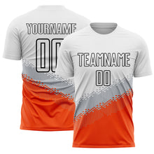 Load image into Gallery viewer, Custom White Gray Orange-Black Gradient Geometric Shape Sublimation Soccer Uniform Jersey
