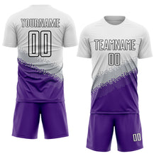 Load image into Gallery viewer, Custom White Gray Purple-Black Gradient Geometric Shape Sublimation Soccer Uniform Jersey
