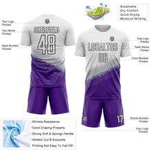 Load image into Gallery viewer, Custom White Gray Purple-Black Gradient Geometric Shape Sublimation Soccer Uniform Jersey
