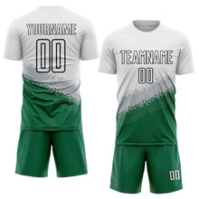 Load image into Gallery viewer, Custom White Gray Kelly Green-Black Gradient Geometric Shape Sublimation Soccer Uniform Jersey
