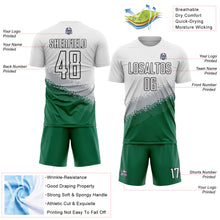 Load image into Gallery viewer, Custom White Gray Kelly Green-Black Gradient Geometric Shape Sublimation Soccer Uniform Jersey
