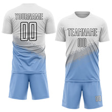 Load image into Gallery viewer, Custom White Gray Light Blue-Black Gradient Geometric Shape Sublimation Soccer Uniform Jersey
