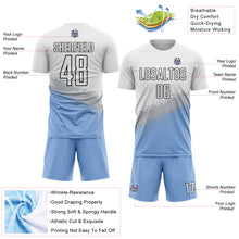 Load image into Gallery viewer, Custom White Gray Light Blue-Black Gradient Geometric Shape Sublimation Soccer Uniform Jersey

