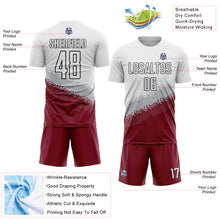 Load image into Gallery viewer, Custom White Gray Crimson-Black Gradient Geometric Shape Sublimation Soccer Uniform Jersey
