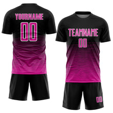 Load image into Gallery viewer, Custom Black Deep Pink-White Gradient Line Sublimation Soccer Uniform Jersey
