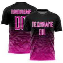 Load image into Gallery viewer, Custom Black Deep Pink-White Gradient Line Sublimation Soccer Uniform Jersey
