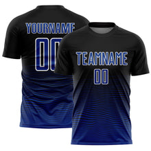 Load image into Gallery viewer, Custom Black Royal-White Gradient Line Sublimation Soccer Uniform Jersey
