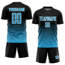 Load image into Gallery viewer, Custom Black Sky Blue-White Gradient Line Sublimation Soccer Uniform Jersey
