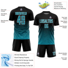 Load image into Gallery viewer, Custom Black Teal-White Gradient Line Sublimation Soccer Uniform Jersey
