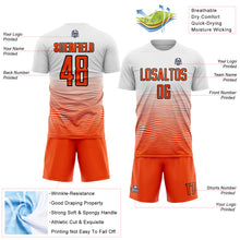 Load image into Gallery viewer, Custom White Orange-Black Gradient Line Sublimation Soccer Uniform Jersey
