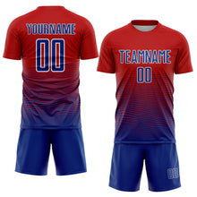 Load image into Gallery viewer, Custom Red Royal-White Gradient Line Sublimation Soccer Uniform Jersey
