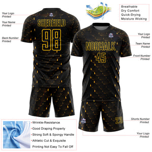 Custom Black Yellow Geometric Shape Sublimation Soccer Uniform Jersey