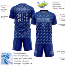 Load image into Gallery viewer, Custom Royal White Geometric Shape Sublimation Soccer Uniform Jersey
