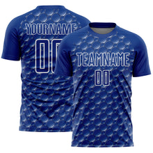 Load image into Gallery viewer, Custom Royal White Geometric Shape Sublimation Soccer Uniform Jersey
