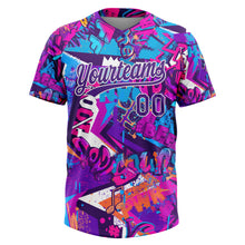 Load image into Gallery viewer, Custom Graffiti Pattern Purple-White 3D Bright Psychedelic Two-Button Unisex Softball Jersey
