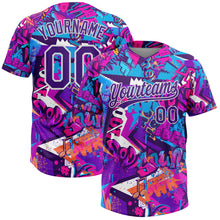 Load image into Gallery viewer, Custom Graffiti Pattern Purple-White 3D Bright Psychedelic Two-Button Unisex Softball Jersey
