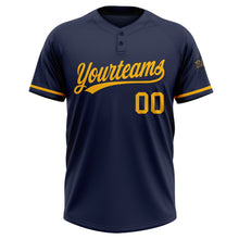 Load image into Gallery viewer, Custom Navy Gold Two-Button Unisex Softball Jersey
