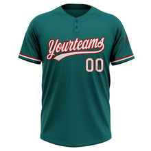 Load image into Gallery viewer, Custom Teal White-Red Two-Button Unisex Softball Jersey
