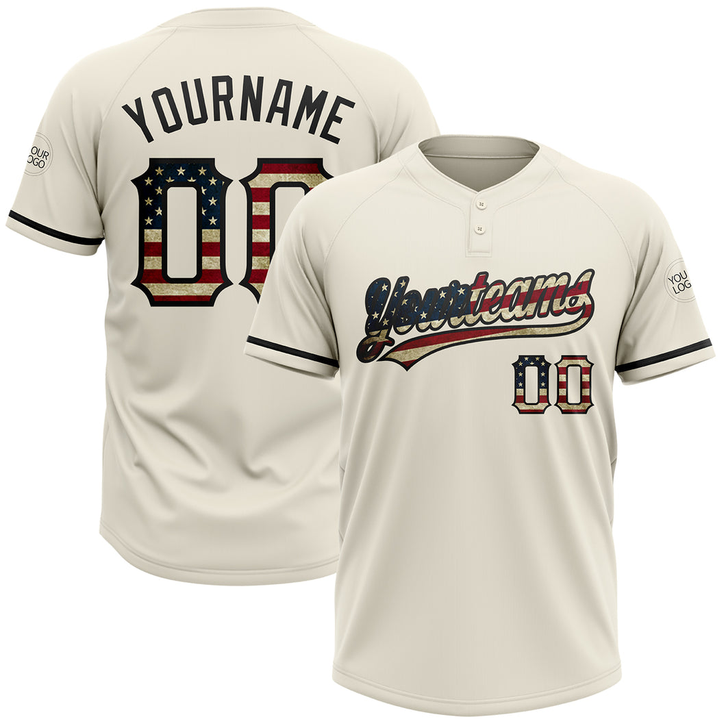 Custom Cream Vintage USA Flag-Black Two-Button Unisex Softball Jersey