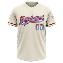 Load image into Gallery viewer, Custom Cream Light Blue-Red Two-Button Unisex Softball Jersey

