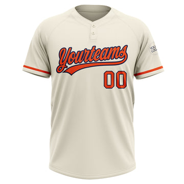 Custom Cream Orange-Navy Two-Button Unisex Softball Jersey