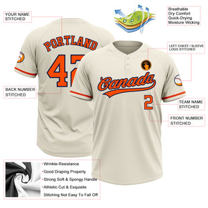 Custom Cream Orange-Navy Two-Button Unisex Softball Jersey