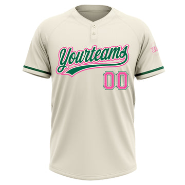 Custom Cream Pink-Kelly Green Two-Button Unisex Softball Jersey