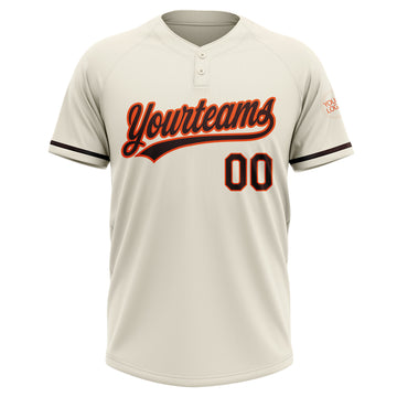 Custom Cream Brown-Orange Two-Button Unisex Softball Jersey