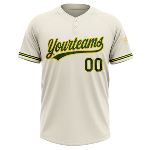 Custom Cream Green-Yellow Two-Button Unisex Softball Jersey