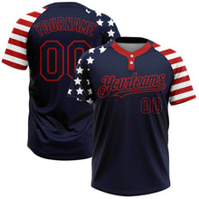 Load image into Gallery viewer, Custom Navy Red-White 3D American Flag Fashion Two-Button Unisex Softball Jersey
