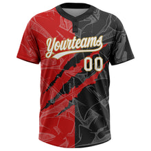 Load image into Gallery viewer, Custom Graffiti Pattern Black Red-Old Gold 3D Two-Button Unisex Softball Jersey
