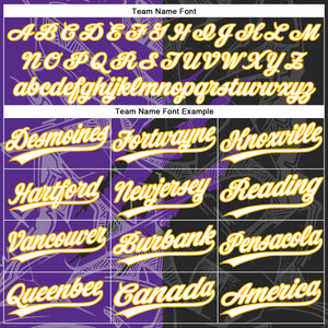 Custom Graffiti Pattern Black Purple-Gold 3D Two-Button Unisex Softball Jersey