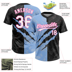 Custom Graffiti Pattern Black Light Blue-Pink 3D Two-Button Unisex Softball Jersey