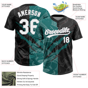 Custom Graffiti Pattern Black Teal-Gray 3D Two-Button Unisex Softball Jersey