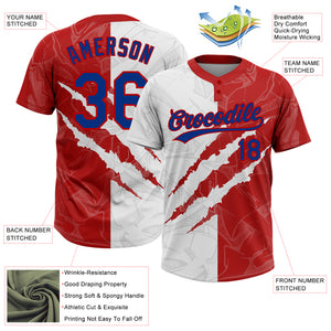 Custom Graffiti Pattern Royal-Red 3D Two-Button Unisex Softball Jersey