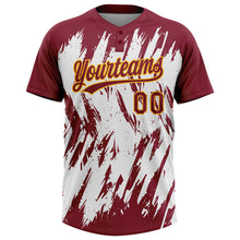 Load image into Gallery viewer, Custom Crimson Gold-White 3D Pattern Abstract Sharp Shape Two-Button Unisex Softball Jersey
