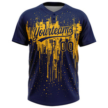 Load image into Gallery viewer, Custom Navy Gold 3D Pattern Dripping Splatter Art Two-Button Unisex Softball Jersey
