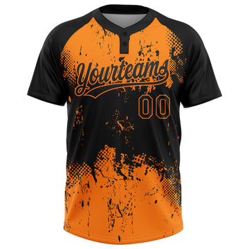 Custom Black Bay Orange 3D Pattern Abstract Splatter Grunge Art Two-Button Unisex Softball Jersey