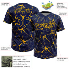 Load image into Gallery viewer, Custom Navy Gold 3D Pattern Abstract Network Two-Button Unisex Softball Jersey
