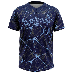 Custom Navy Light Blue 3D Pattern Abstract Network Two-Button Unisex Softball Jersey