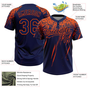 Custom Navy Orange 3D Pattern Abstract Sharp Shape Two-Button Unisex Softball Jersey