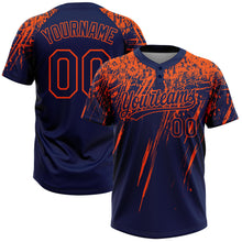 Load image into Gallery viewer, Custom Navy Orange 3D Pattern Abstract Sharp Shape Two-Button Unisex Softball Jersey
