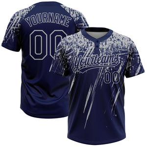 Custom Navy Gray 3D Pattern Abstract Sharp Shape Two-Button Unisex Softball Jersey